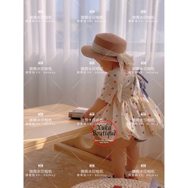 Set Váy Tiểu thư Chấm bi kèm quần SOFT COTTON Cao Cấp 2022 Áo váy cộc tay Mùa Hè Cho Bé Gái