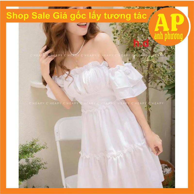 ( Sẵn) Đầm dự tiệc trễ vai tay bồng 3 tầng bèo, Váy Tiểu Thư Trắng Trễ Vai Hoặc Cổ Vuông Vintage hai màu Đen, Trắng | BigBuy360 - bigbuy360.vn