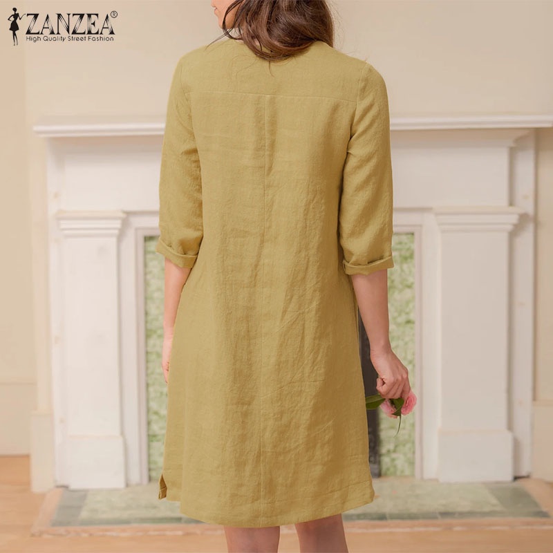 Đầm chữ A ZANZEA cổ chữ V nữ tính thời trang