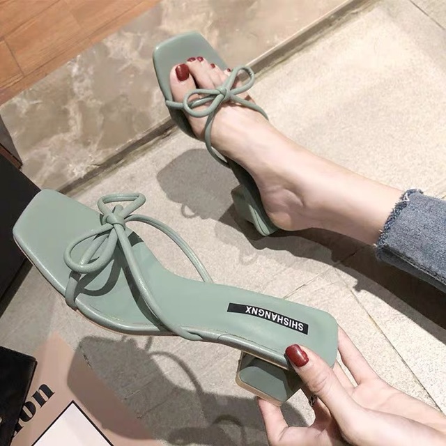 (Order 5-10 ngày) size 35-40 Dép nơ quai mảnh gót vuông 5cm nhiều màu cao câp maykith