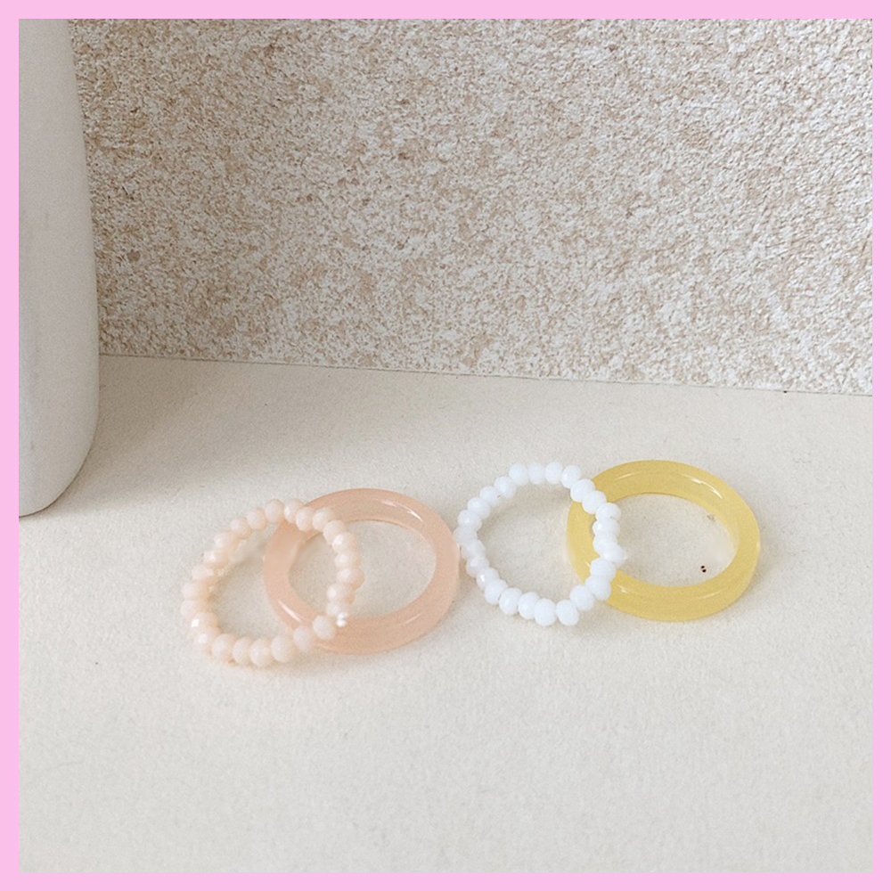 2pcs/pack Crystal Resin Ring Set Women's Index Finger Stacking Beaded Ring Ladies Girls Gift No Sweat