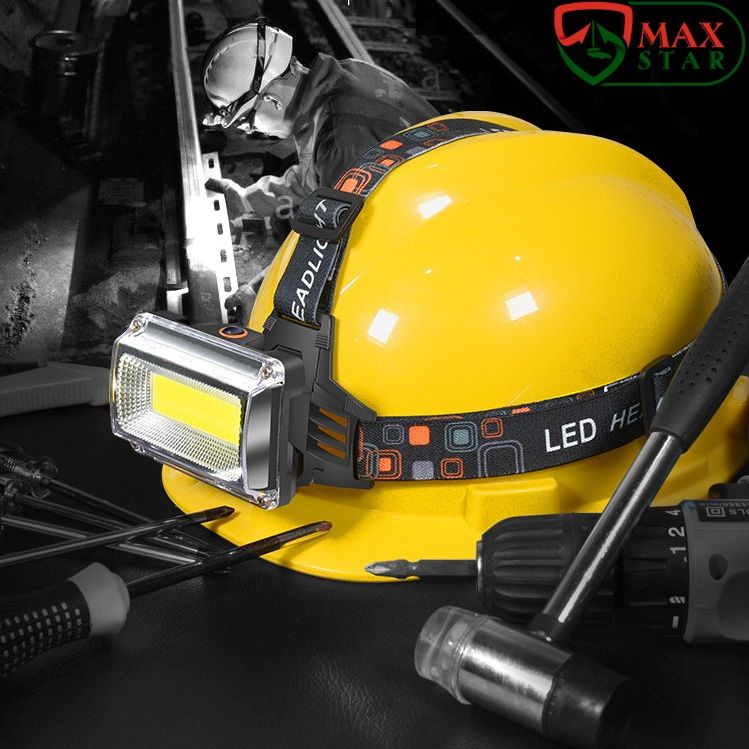 HOT Đèn LED đội đầu 3 màu gài mũ bảo hộ siêu sáng tỏa rộng 3 pin 18650 đi kèm cao cấp