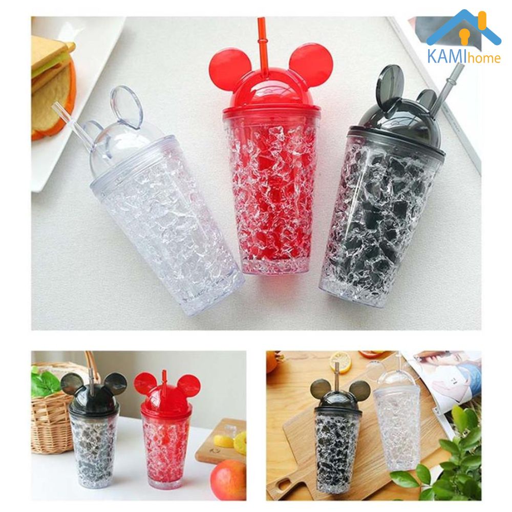 Ly uống nước dễ thương kiểu trà sữa có ống hút (Lớp đá lạnh vĩnh cửu) cỡ 450ml mã 22009