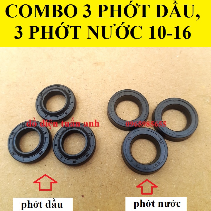 Bộ 6 gioăng phớt nước và phớt dầu cho máy xịt cao áp -10-16mm - phớt máy rửa xe mini