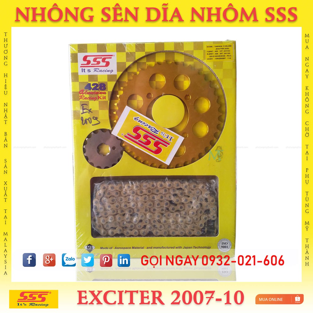 Nhông sên dĩa hợp kim nhôm SSS xe Exciter 2009-2010 chính hãng