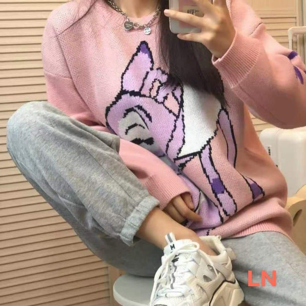 Sét áo nỉ mèo pink + quần bóm xám trắng