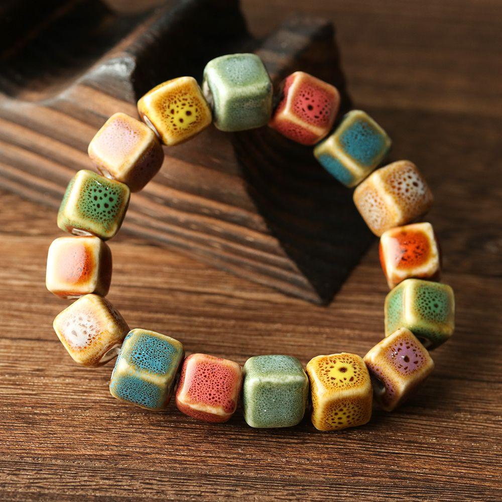 Vòng Tay Chuỗi Hạt Gốm Nhiều Màu Phong Cách Vintage Thời Trang