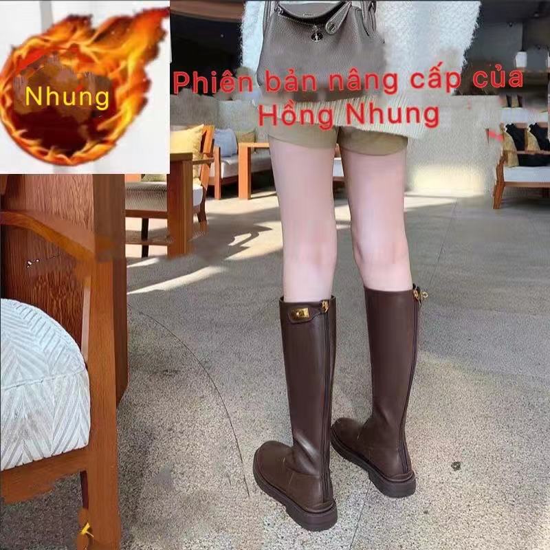 nk9kqc_7c5Giày bốt nữ 2020 bốt hiệp sĩ đế thấp mùa thu / đông mới, dây kéo phía sau nhưng bốt đầu gối, bốt cao cổ bệt củ