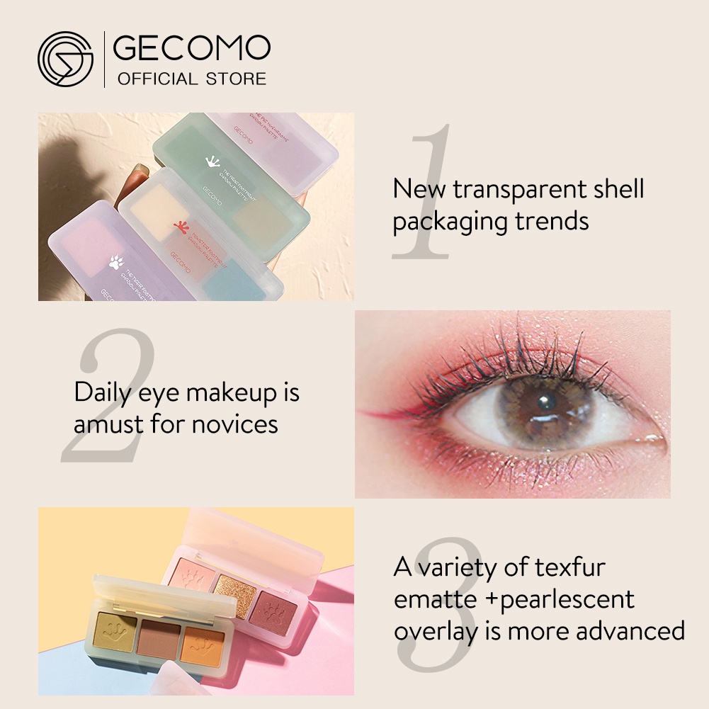 Bảng Phấn Mắt GECOMO 3 Màu Tông Lì Và Kim Tuyến
