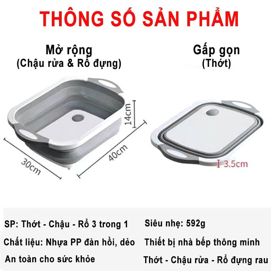 [Sẵn] Bộ thớt kèm chậu gấp gọn, thớt kèm chậu 3in1