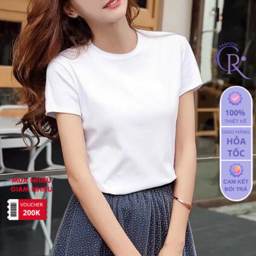 Áo thun nữ tay ngắn trơn màu trắng đen kiểu cổ tròn tim vuông formrộng vừa phù hợp mọi lứa tuổi