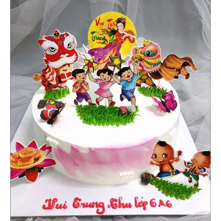 Set cắm giấy trang trí bánh kem trung thu, Tết trung thu Topper cake