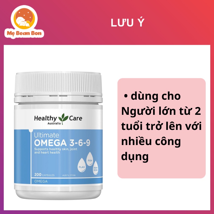 Omega 3 6 9 của Úc Healthy Care Ultimate 200 viên cho bé từ 2 tuổi trở lên giúp hỗ trợ sức khoẻ và cải thiện làn da