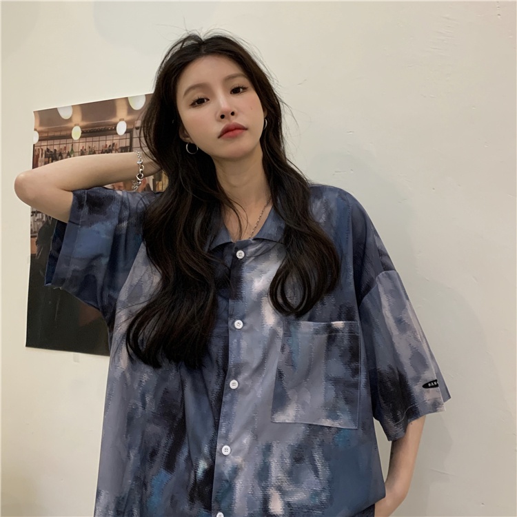 Áo Sơ Mi Ngắn Tay Nhuộm Màu Thời Trang retro Mỹ Cho Nữ