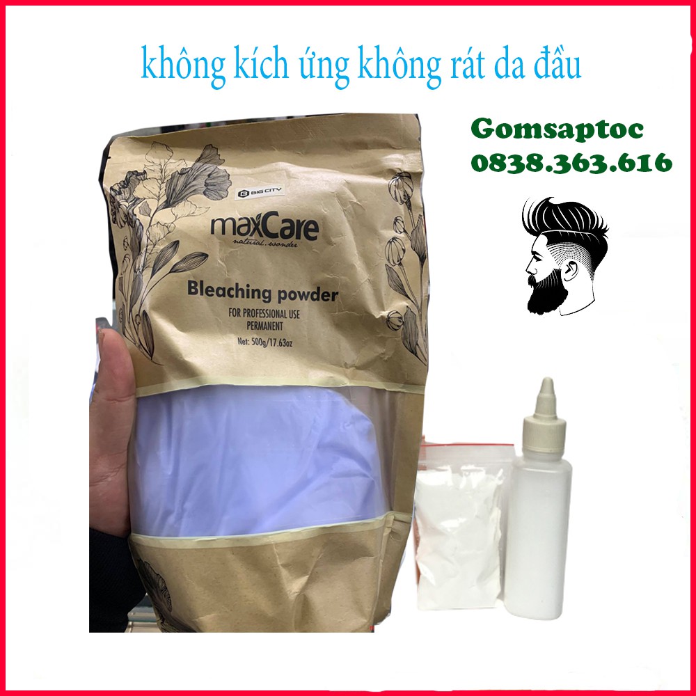 [không dát da đầu]100g Bột Tẩy Tóc MaxCare Siêu Mịn An Toàn Cho Mọi Loại Tóc (Tặng Kèm Oxi + Găng Tay)