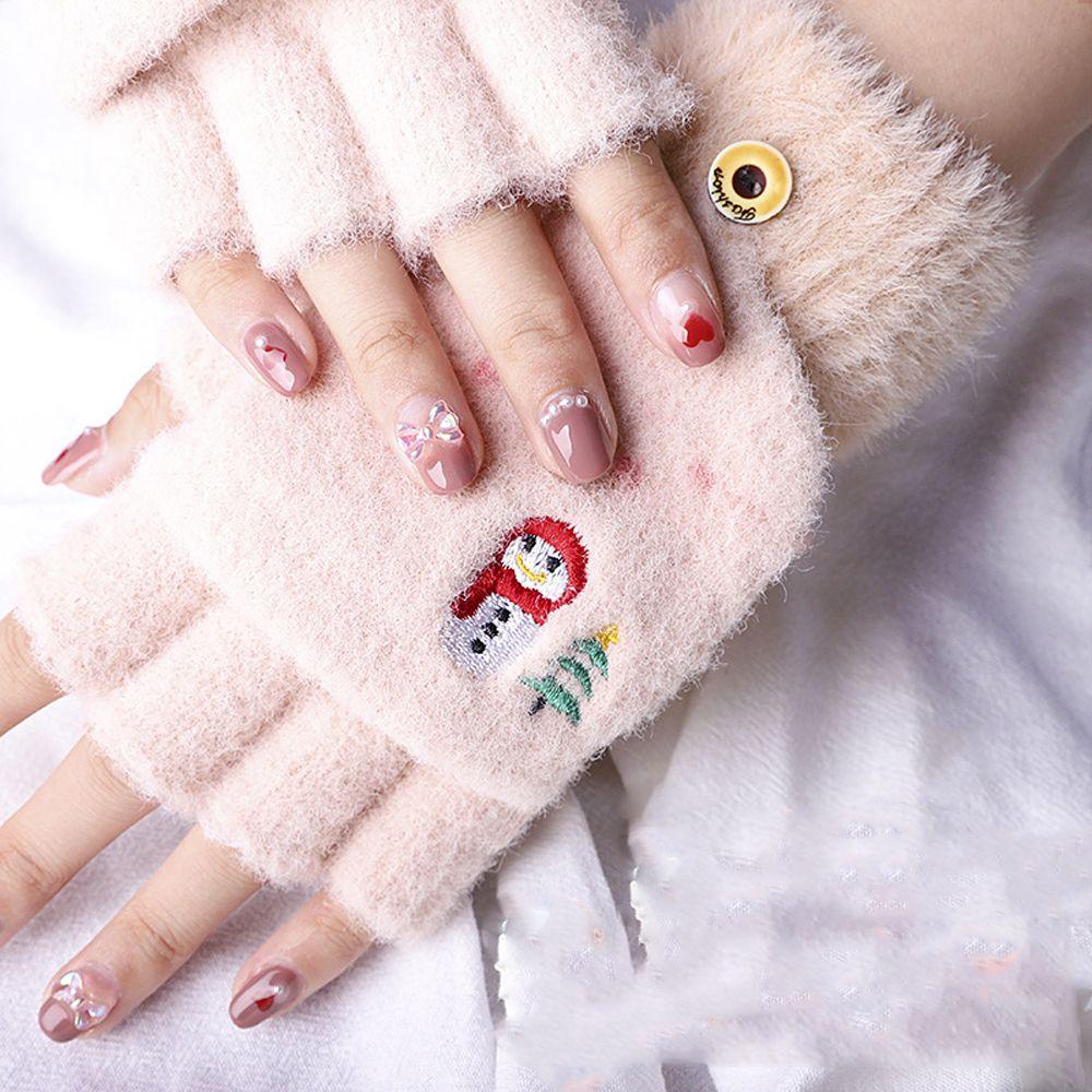 Găng Tay Hở Ngón Bằng Vải Lông Màu Sắc Trơn Chống Gió Dành Cho Nữ Sinh