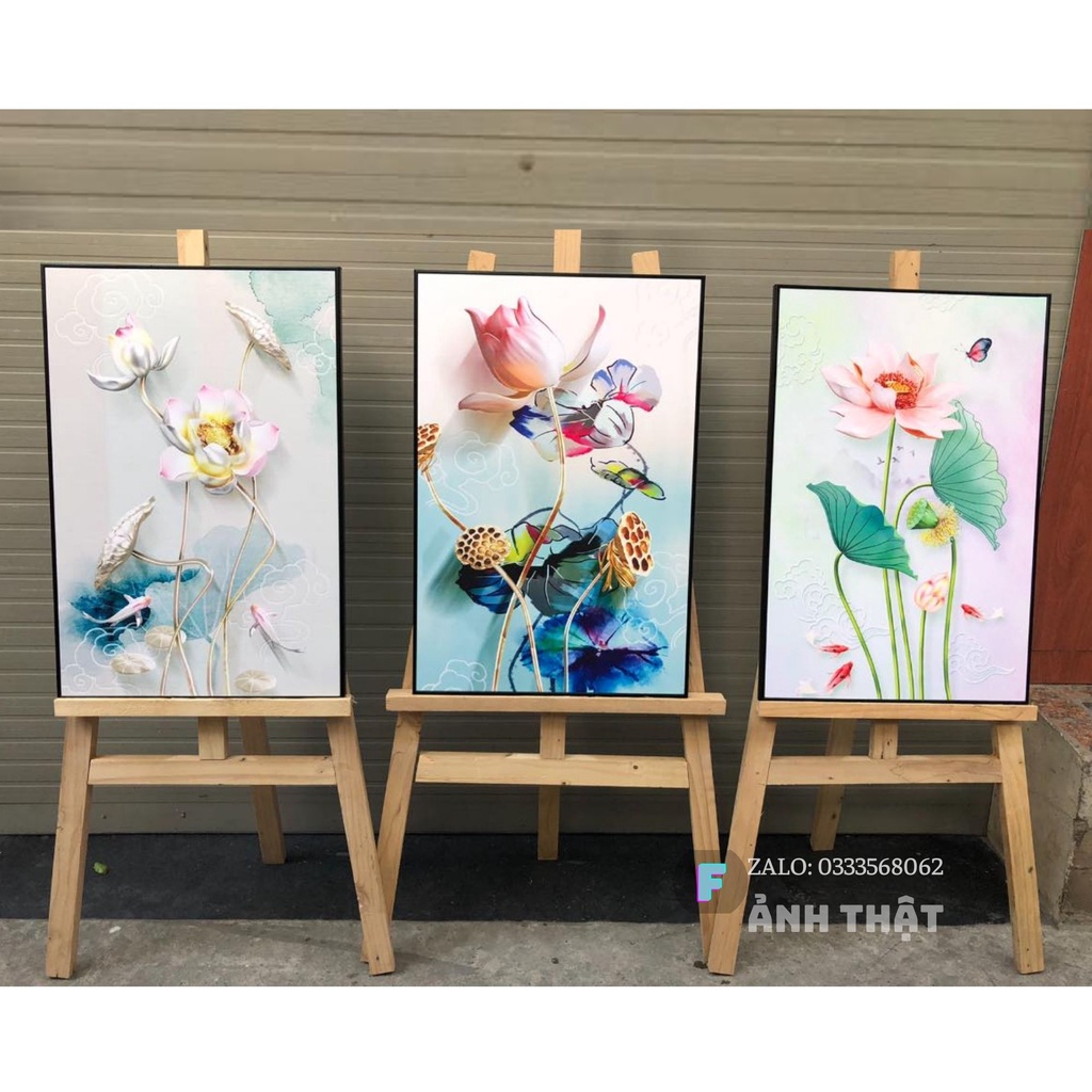 (Có ẢNH THẬT) Tranh Treo Tường canvas,Tranh treo phòng khách,cầu thang,phòng thờ⚡FREESHIP⚡Bộ hoa sen đẹp, giá rẻ thêm