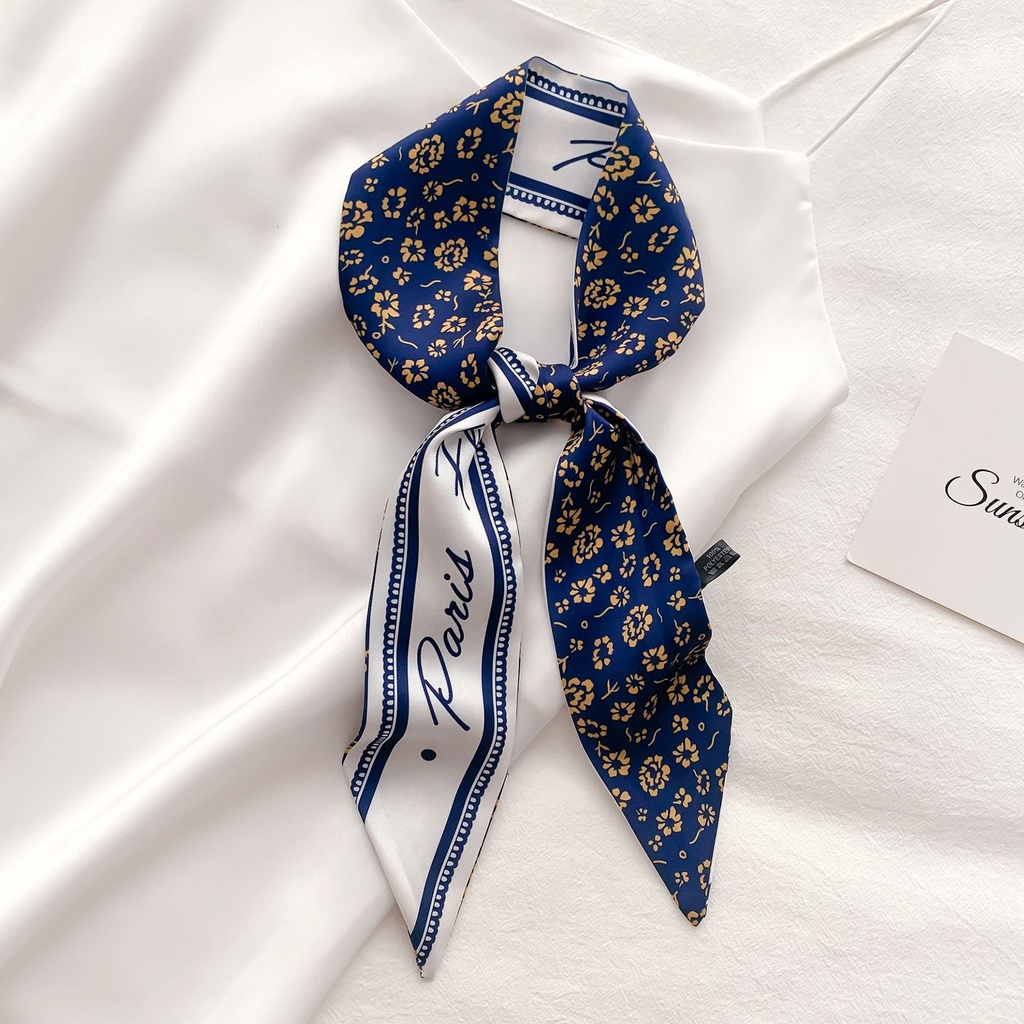 MỚI VỀ Khăn lụa L65 Turban, quàng cổ, quấn túi mẫu hoa chấm bi
