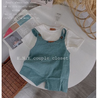 Set áo thun cotton gân cộc tay-yếm thô macca cho bé trai/gái