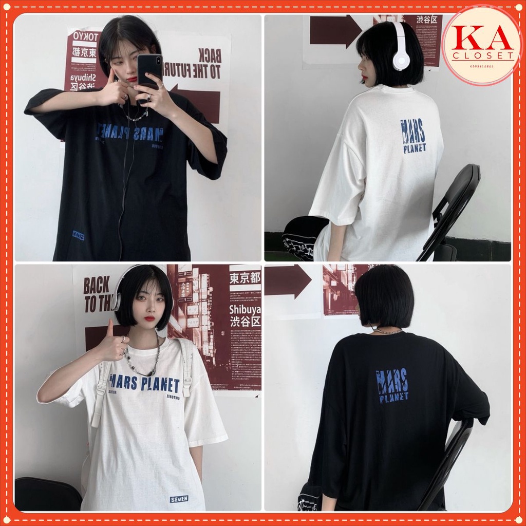 Áo thun Mars KA chất cotton co dãn 4 chiều 2 màu Đen, Trắng, from rộng tay lỡ unisex, in trước sau