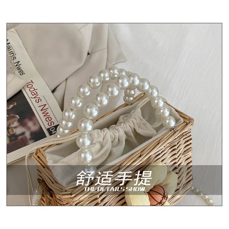 Túi Đeo JASMIN NOIR Chéo Mây Đan Đính Hoa Ngọc Trai Thời Trang Cho Nữ