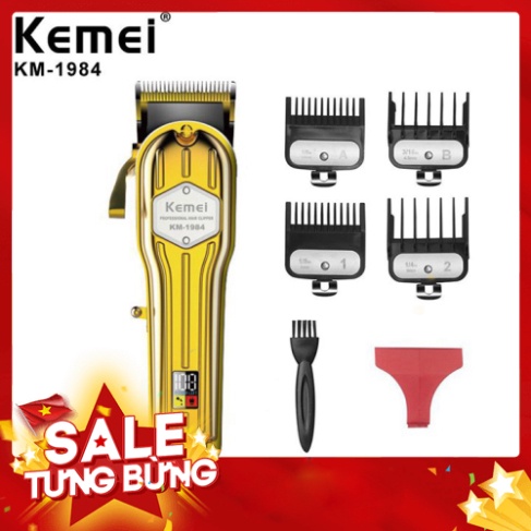 Tông đơ cắt tóc vỏ thép nguyên khối,màn hình hiển thị LCD kemei 1984 vàng,chuyên dùng fade tóc và cắt lược Free ship