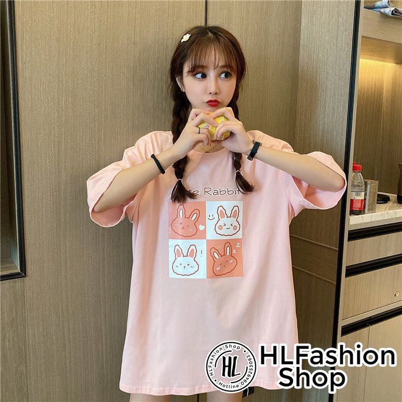 Áo thun tay lỡ form rộng Cute Rabbit cực xinh, áo phông form rộng HLFashion | BigBuy360 - bigbuy360.vn