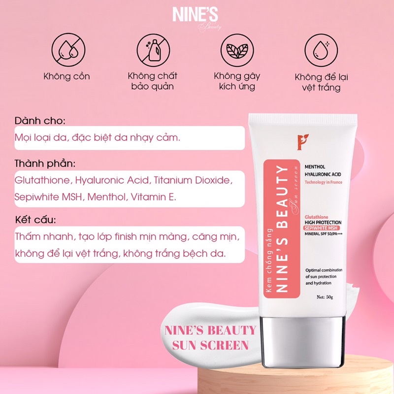 Kem chống nắng NINES BEAUTY SUNSCREEN hàng chuẩn kèm quà tặng