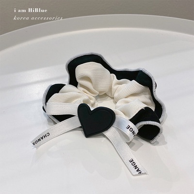 Dây Buộc Tóc Hình Nơ Trái Tim Màu Đen Phong Cách Pháp Cổ Điển Thời Trang 2022