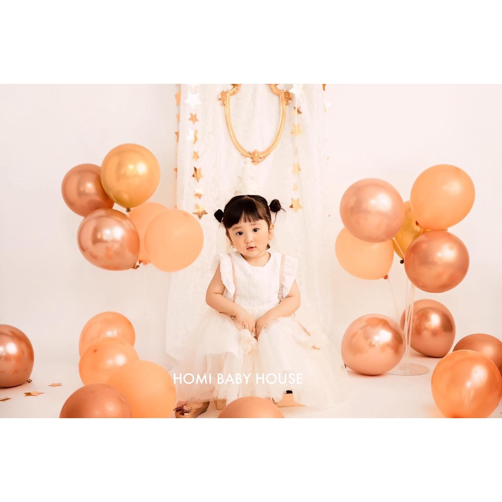Váy công chúa cho bé gái Homi Baby House đầm cho bé trắng hồng 2 nơ bông