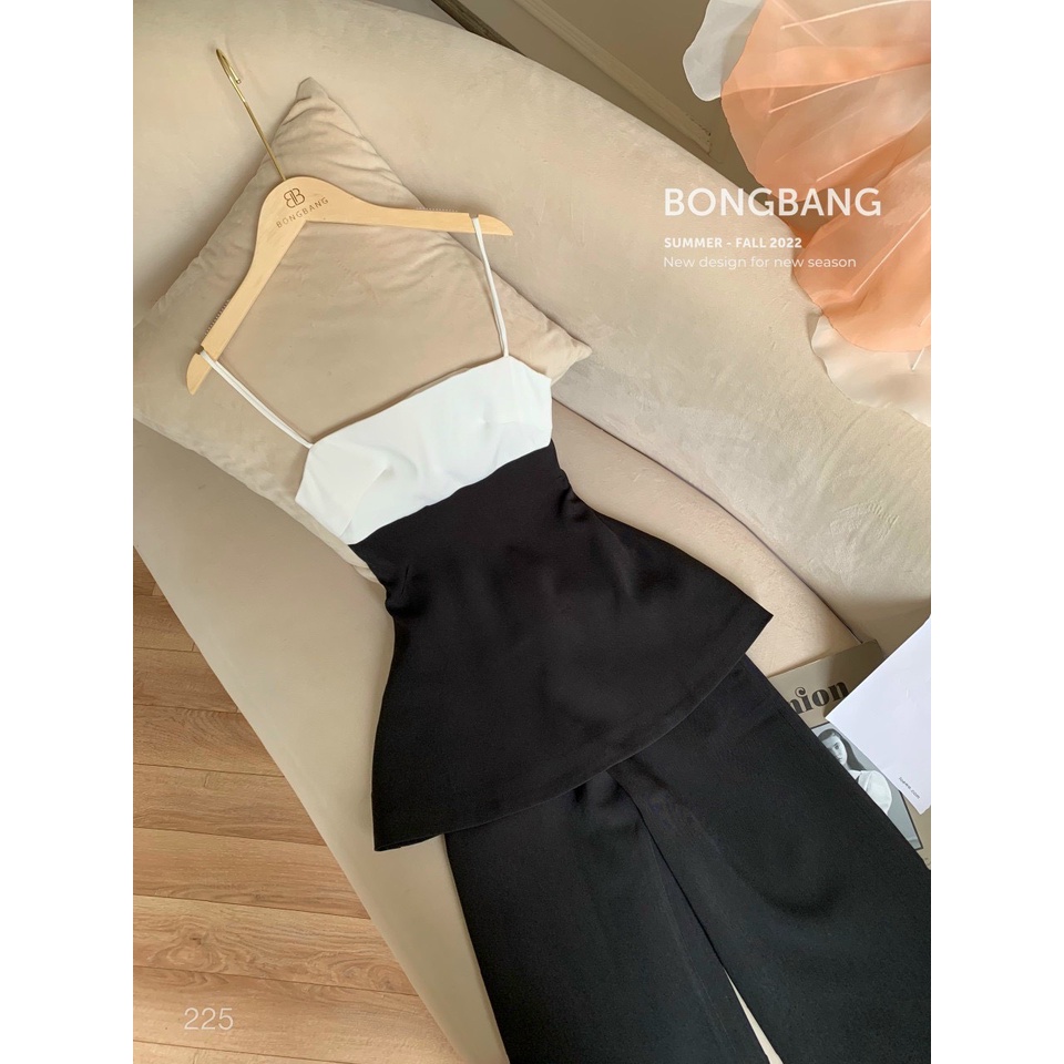 Set áo peplum phối màu + Quần suông, freesize dưới 55kg, chất cotton lạnh, phong cách sang chảnh