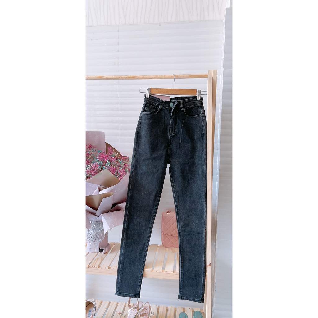 QUẦN JEANS LƯNG CAO ỐNG ÔM TÔN DÁNG MÀU XÁM TRO ĐẬM