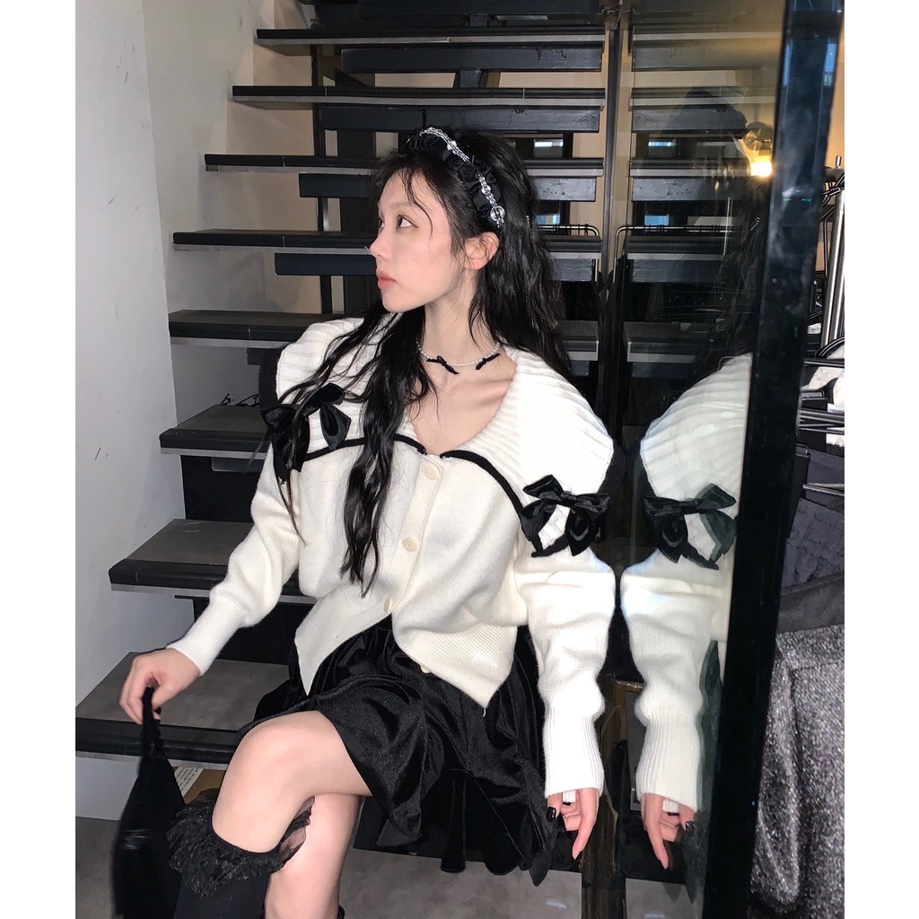 Áo Sweater Dệt Kim Dày Dặn + Chân Váy Bồng Bềnh Phong Cách Retro Phương Tây