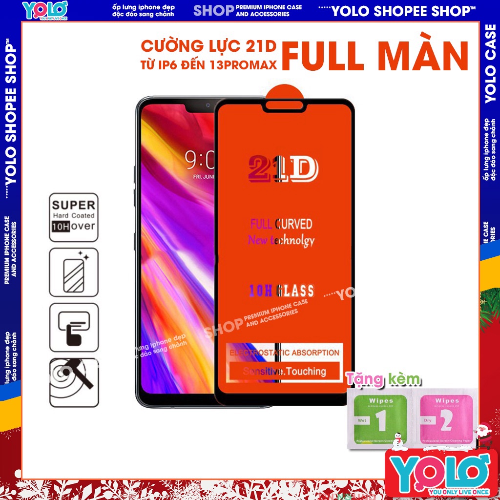 Kính cường lực iphone 21D full màn
