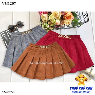 Chân váy xếp ly bé gái thắt lưng đính hột, có quần bên trong (10-48kg)