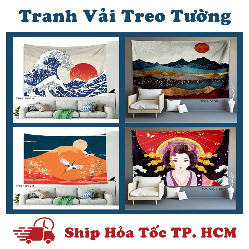 Tranh vải treo tường Nhật Bản IN 3D vải treo tường decor,