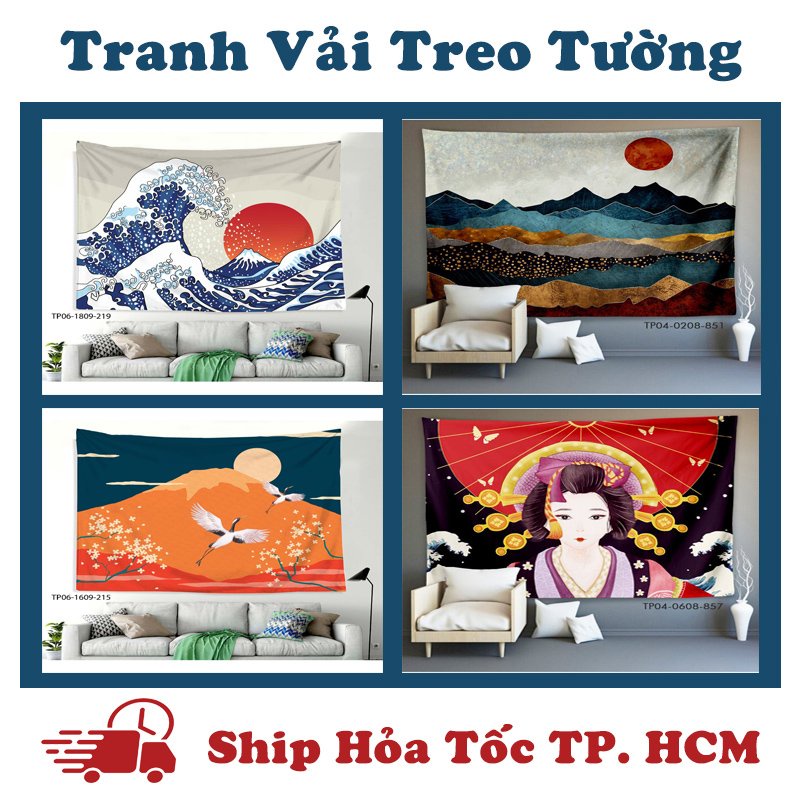 Tranh vải treo tường Nhật Bản IN 3D vải treo tường decor, (TẶNG móc treo, miếng dán định vị)