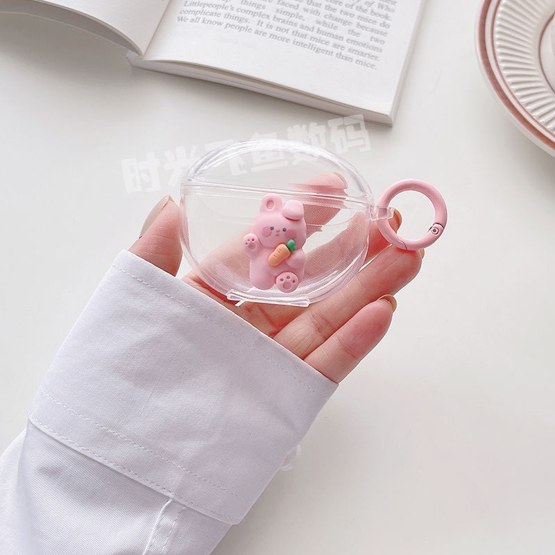 Vỏ Bảo Vệ Hộp Sạc Tai Nghe OPPO Enco Air 2 Mềm Trong Suốt Đính Nơ Và Ngọc Trai Có Dây Đeo