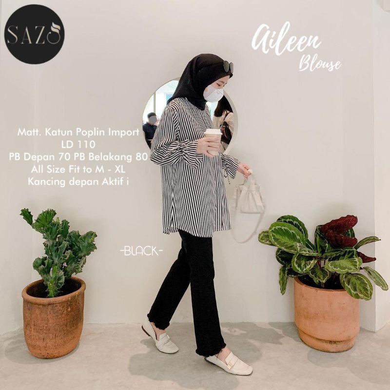 Estusae: Áo Sơ Mi Aileen Chất Liệu Cotton Kẻ Sọc / Dải Quà Tặng