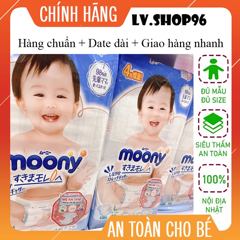 Tã/Bỉm quần/dán MOONY BLUE Nhật Bản đủ size S84, M64, L54, M58, L44, XL38, XXL26