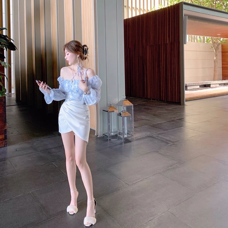 SET ÁO XANH KÈM VÁY TRẮNG _ KÈM FEEDBACK KHÁCH ig: nitontgt.cutie