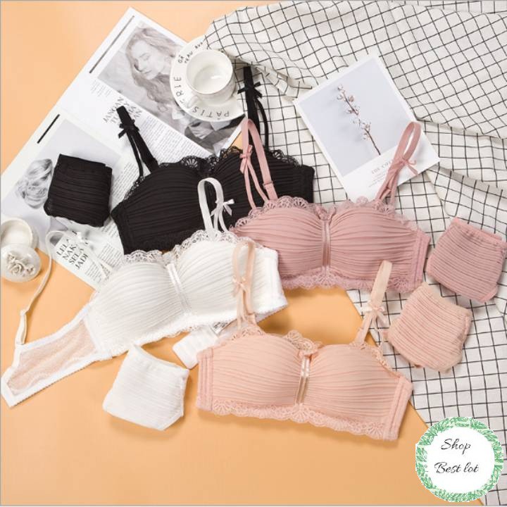 Bộ Đồ Lót Không Gọng Đệm Dày Cup Ngang Xinh Xắn