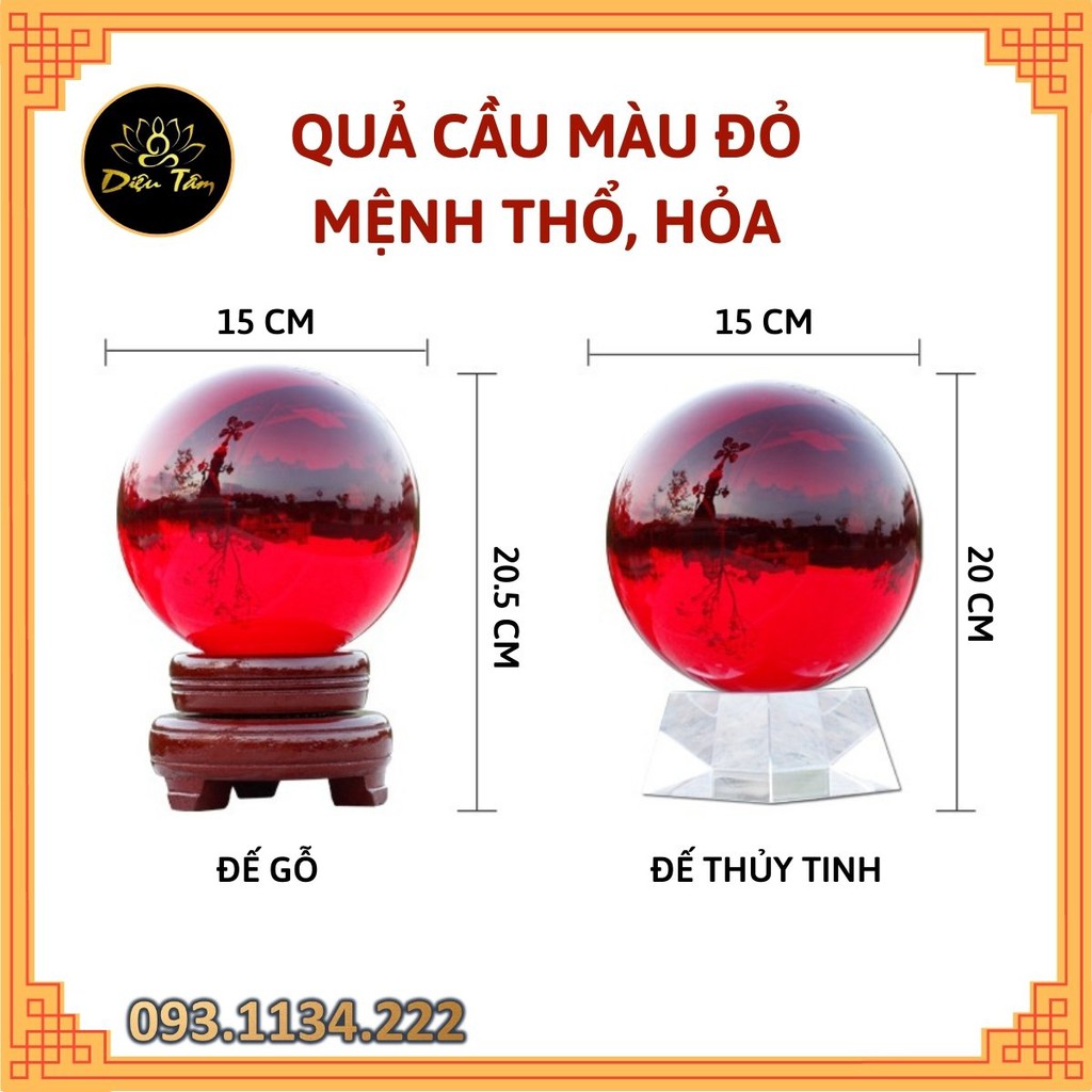 Quả cầu phong thủy pha lê màu đỏ size to  15cm hợp mệnh Thổ, mệnh Hỏa đồ phong thủy trang trí