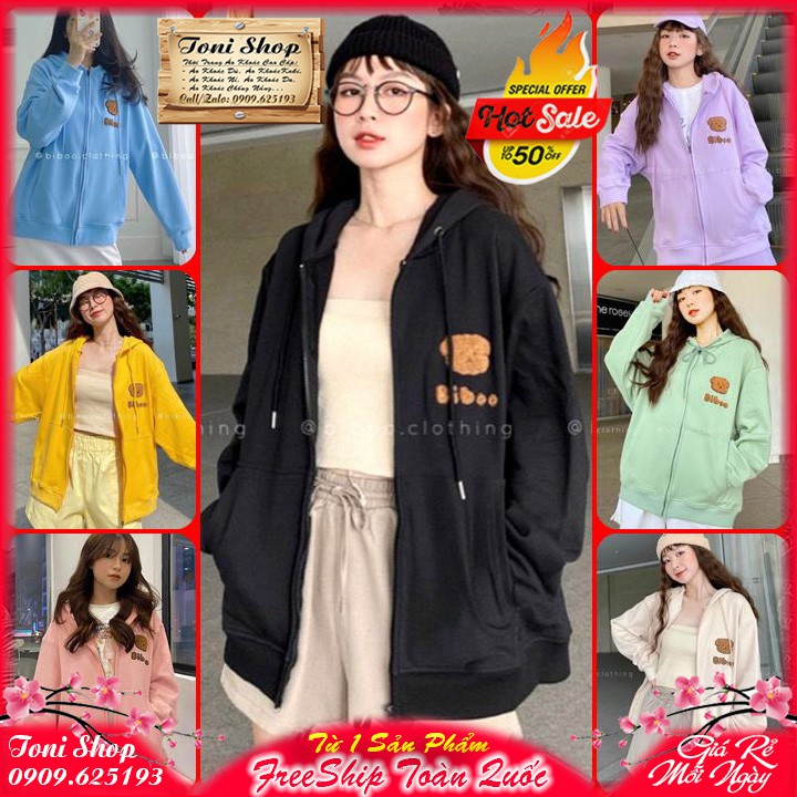 ÁO HOODIE - ÁO KHOÁC NỈ NGOẠI Thêu Nổi Biboo (HD2380 - 8 Màu)