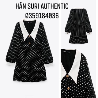 ⚡️BÁN SỈ⚡️Đầm chấm bi đen phối cổ trắng