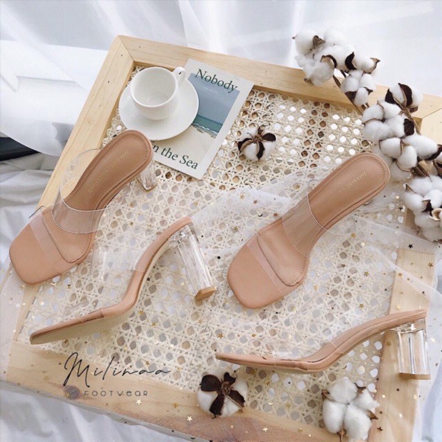 guốc mika 7cm hai quai gót trong sang chảnh hàng sẵn