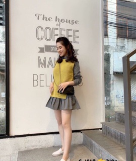 Set đầm sơmi+áo len