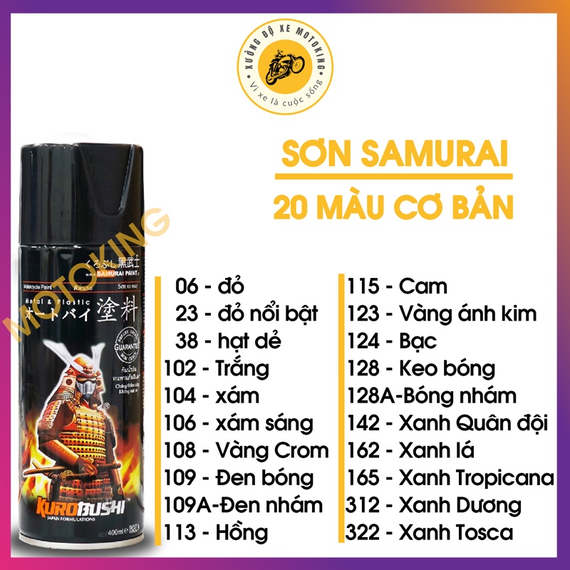 Bảng Giá Sơn Samurai - 20 Mã Màu Tiêu Chuẩn