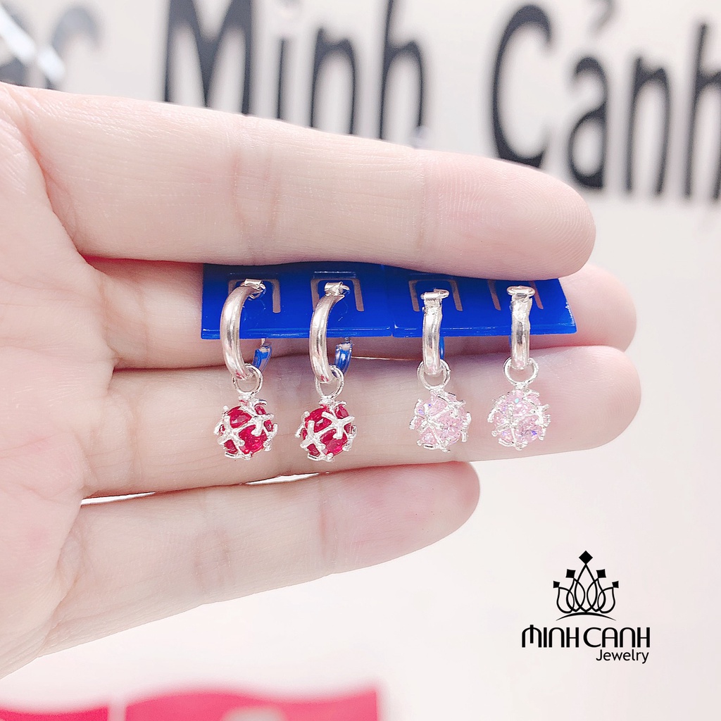 Bông Tai Bạc Trẻ Em Quả Cầu Treo Đá Minh Canh Jewelry