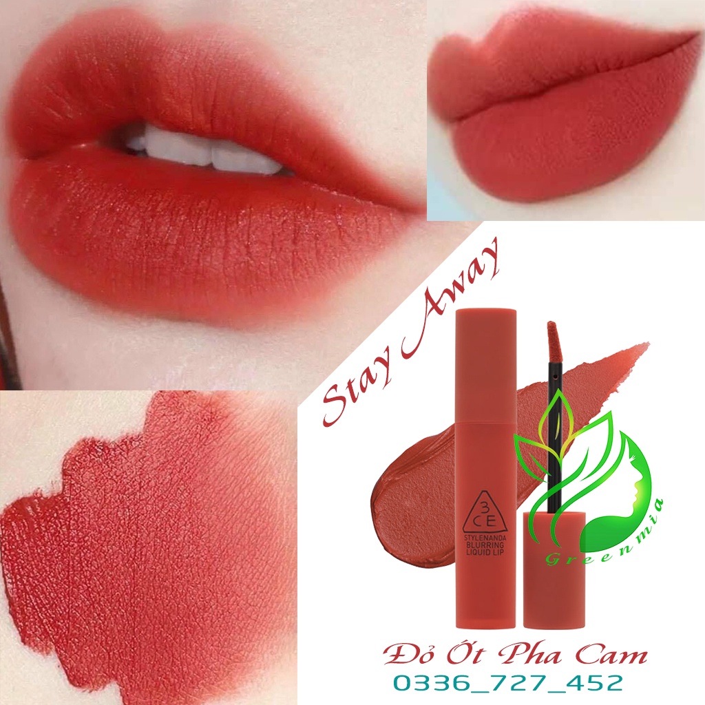 Son Kem Lì 3CE Blurring Liquid Lip Stay Away Đỏ Pha Cam Nâu Phù Hợp Mọi Tông Da